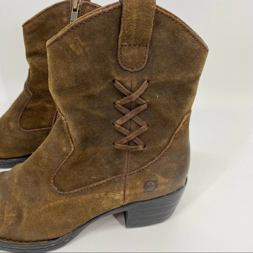Born Brown Leather Suede Karin Lace Detail Ankle Boots - Picture 2 of 8